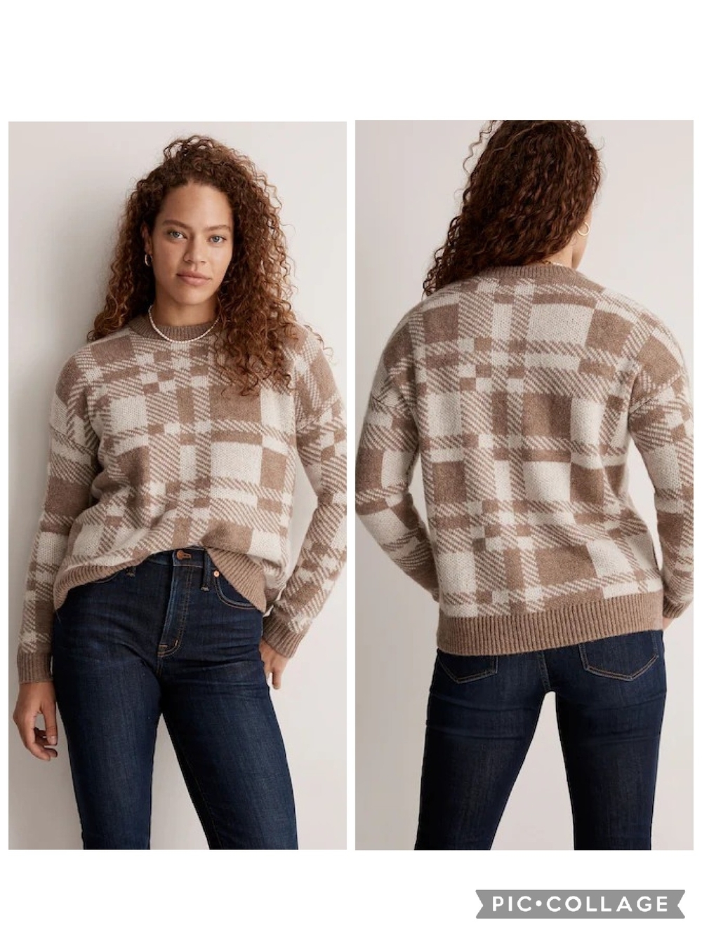 Madewell Tan Plaid Alpaca Blend Boxy Hartfield Pullover Sweater Size Small